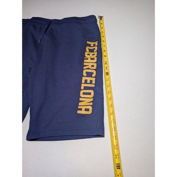 FC Barcelona Mens Fleece Sweat Shorts Size L Blue Spellout Drawstring Waist - Picture 8 of 9